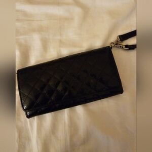 Vintage soft black leather, quilted wristlet